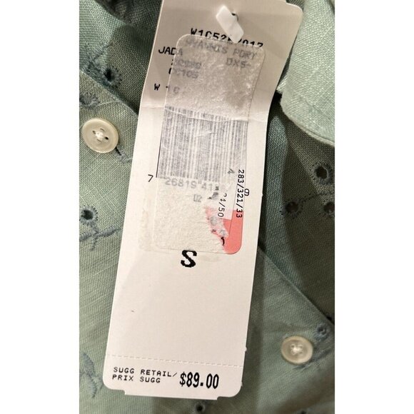 Lauren Ralph Lauren Green Button Up Shirt Linen Blouse Eyelet Scalloped Hem S - Picture 4 of 4